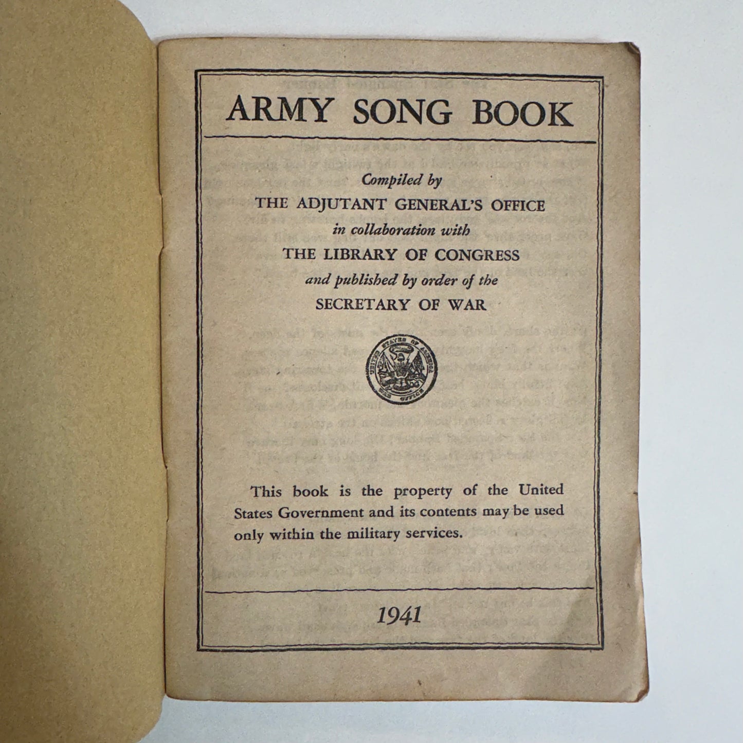 WWII Army Song Book
