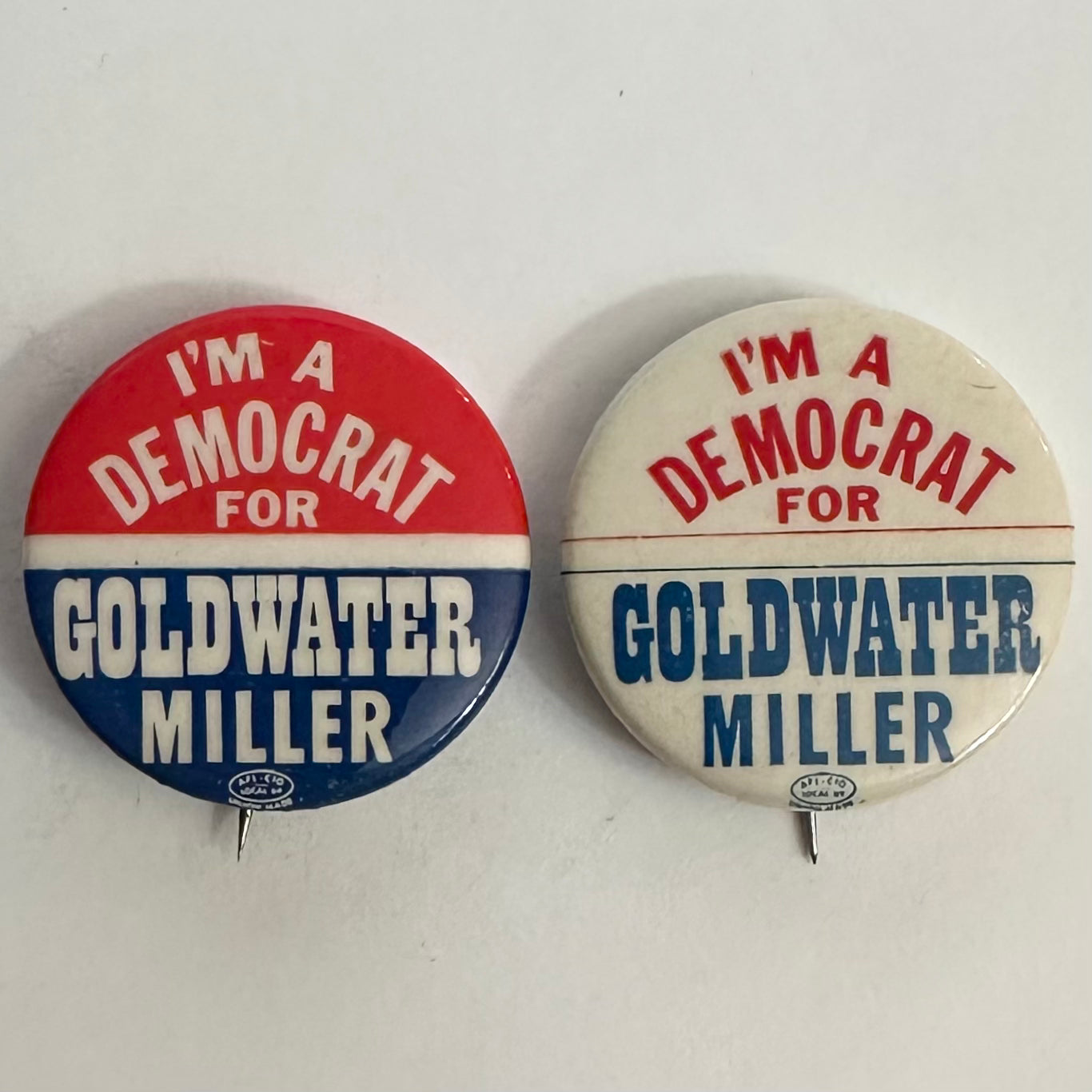 Pair of I'm a Democrat for Goldwater Miller