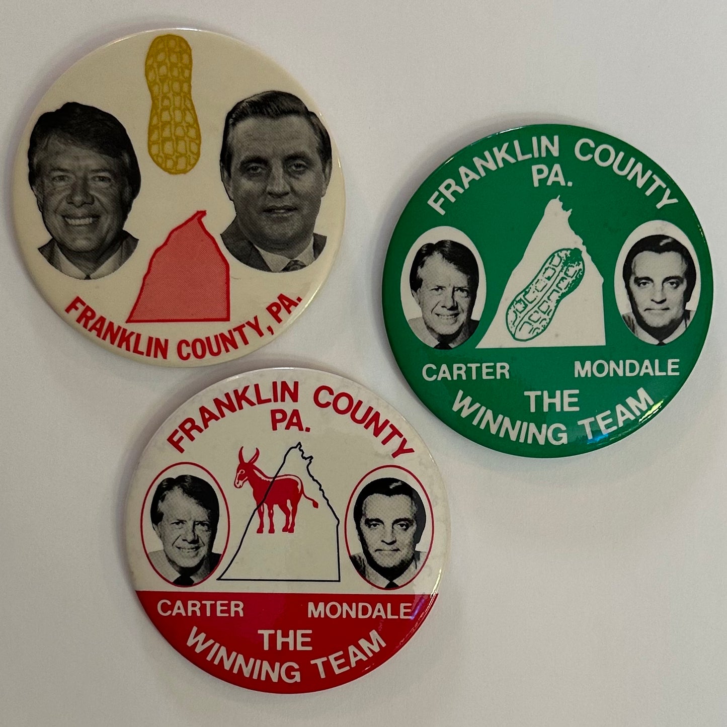 Set of 3 Franklin County, PA Carter Mondale Jugates