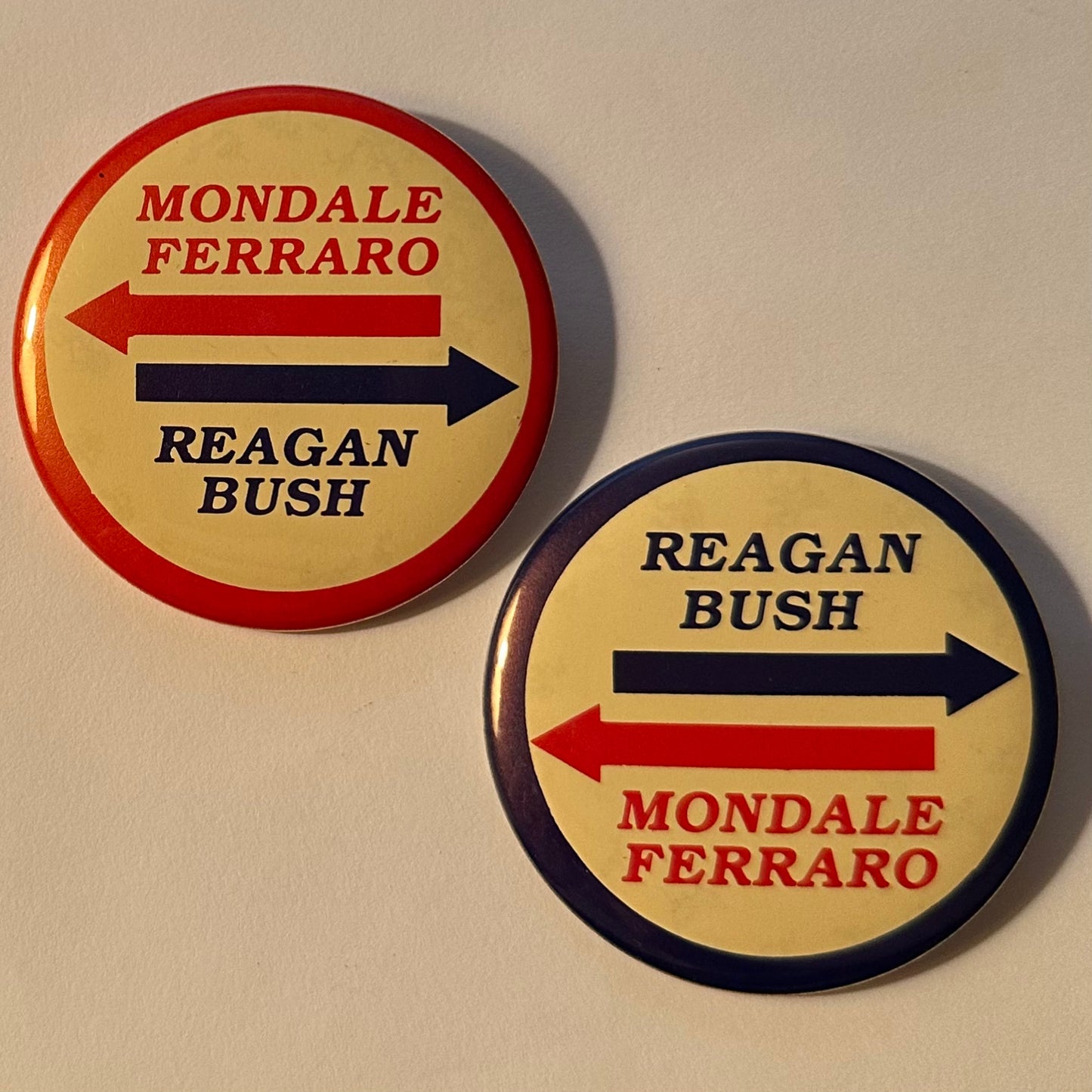 Pair of Scarce Reagan & Mondale Arrow Buttons