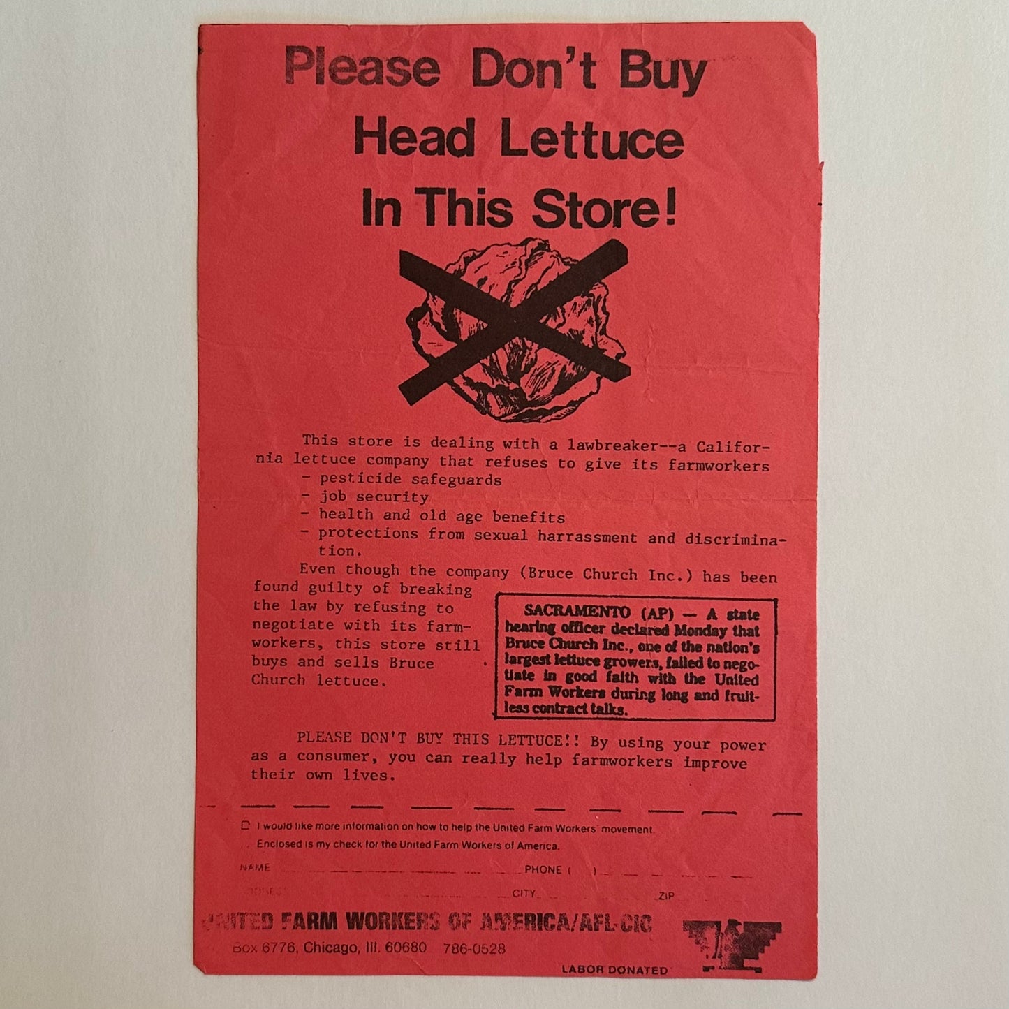 "Please Don't Buy Head Lettuce in this Store" Farm Workers Flyer