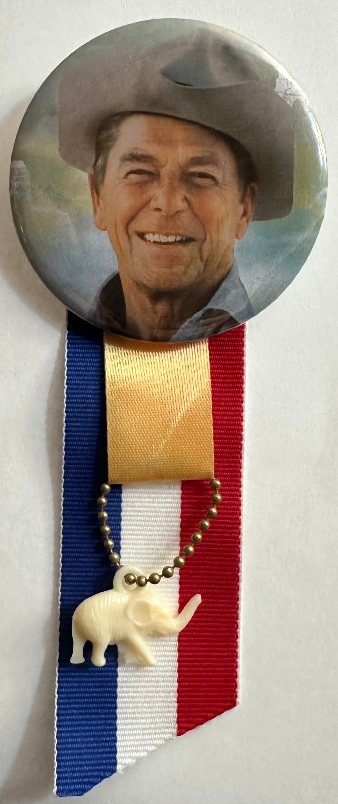 Ronald Reagan in Cowboy hat Button with Ribbon