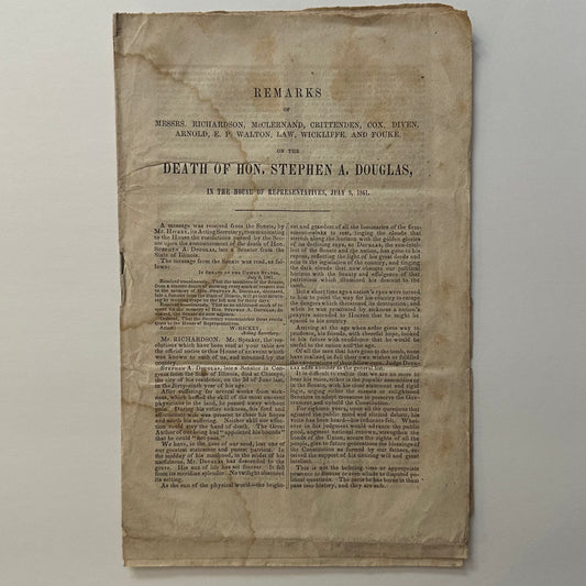 Remarks on the Death of Hon. Stephen A. Douglas 1861