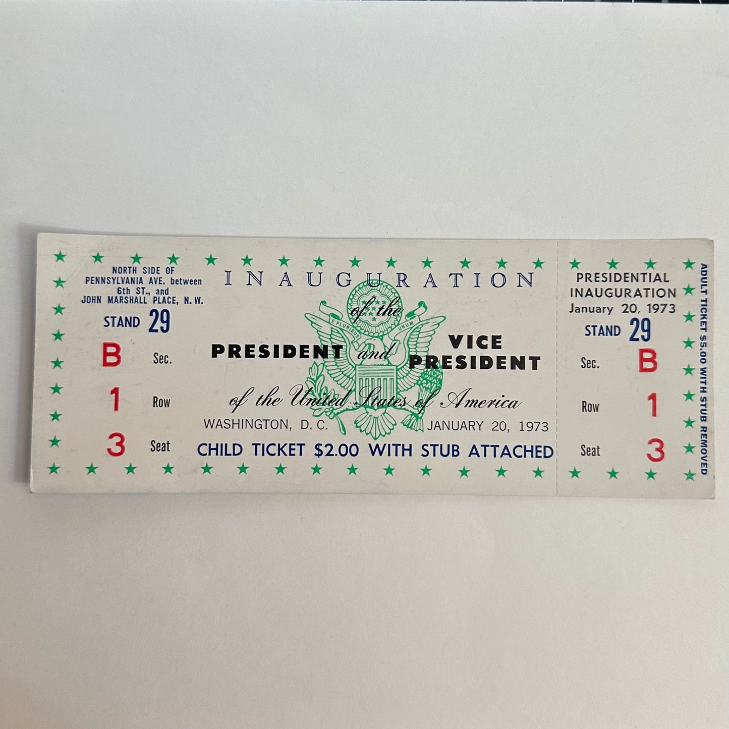 1973 Nixon-Agnew Inaugural Ticket for Child