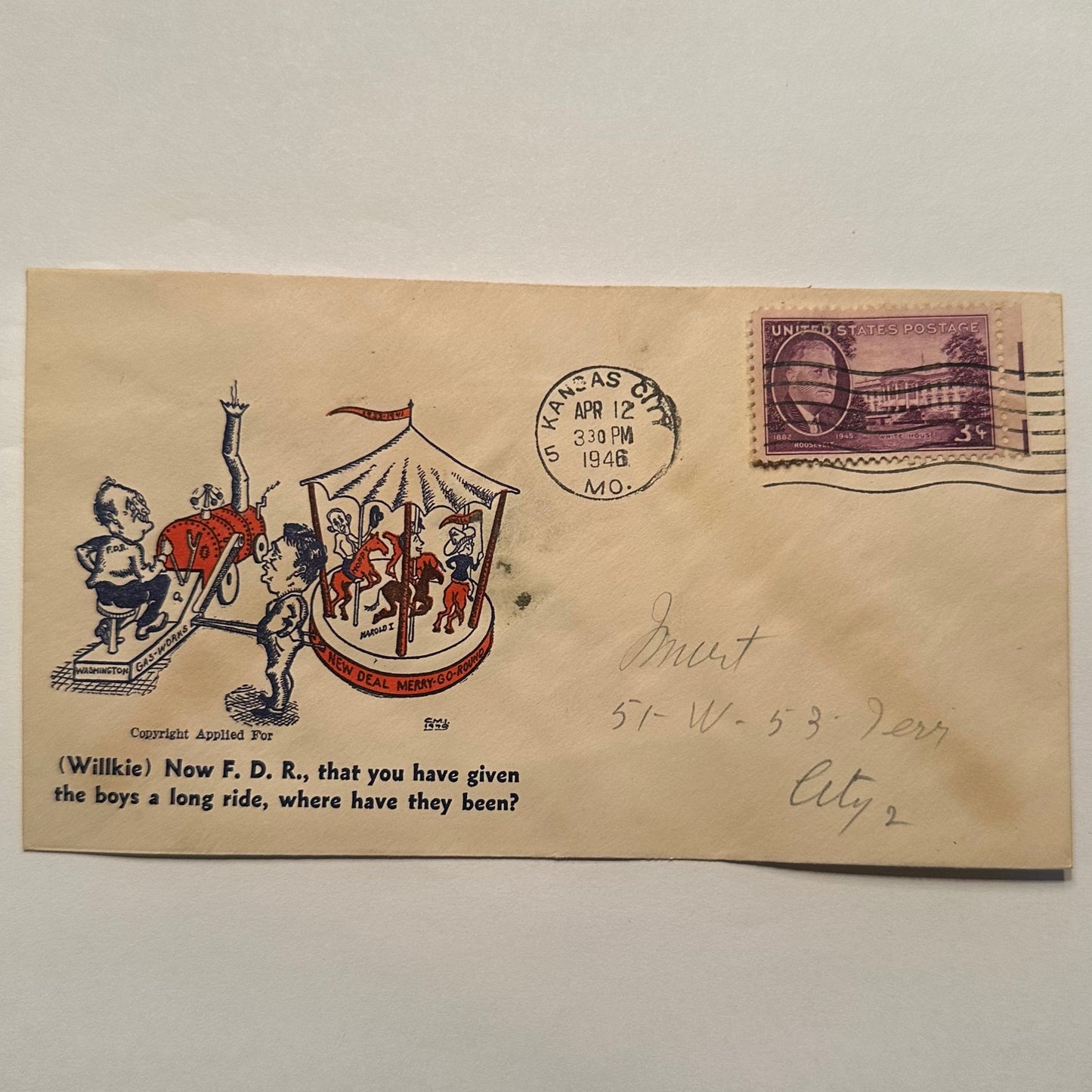 Anti-Roosevelt, Pro Willkie New Deal Merry-go-Round Envelope