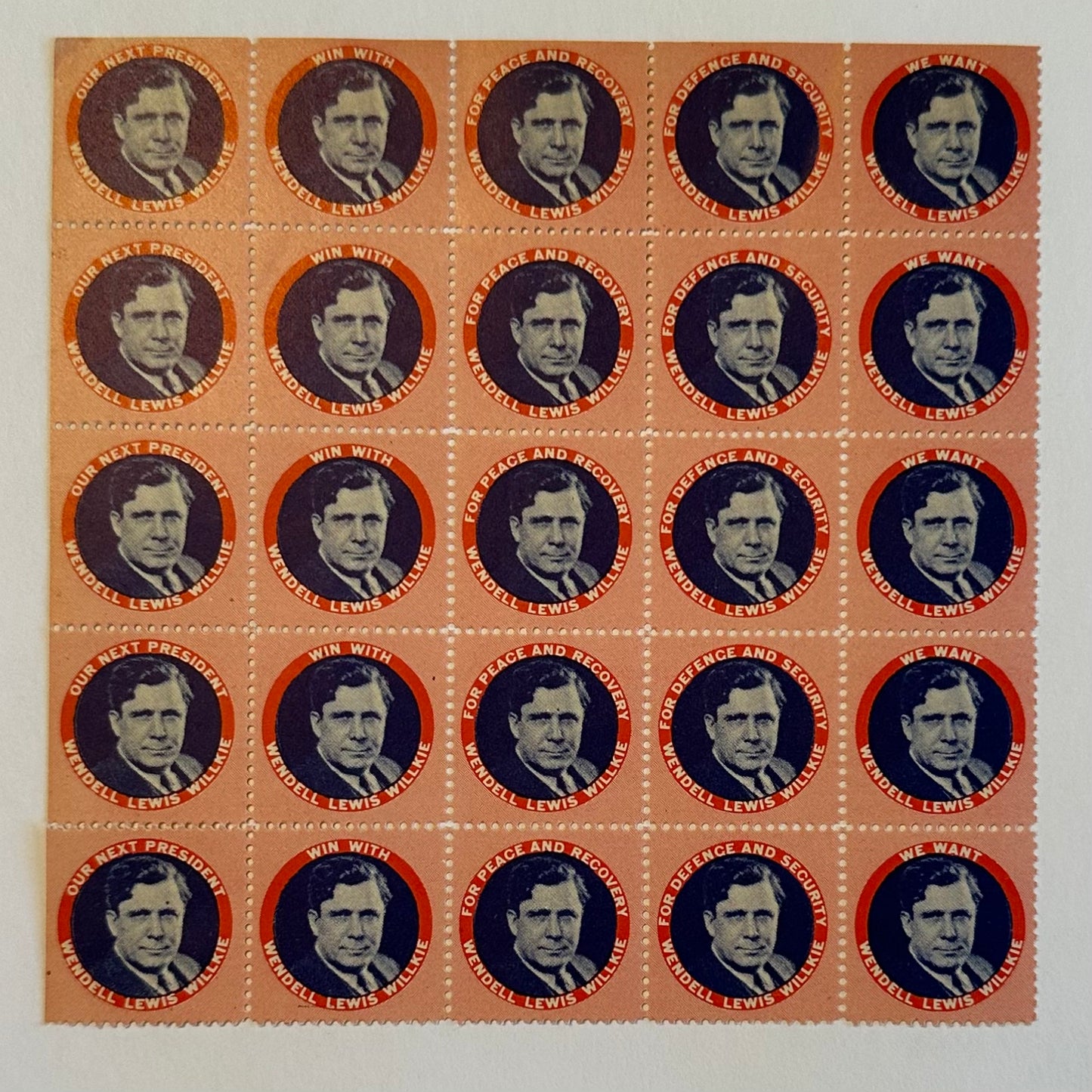 Sheet of Wendell Willkie Stamps