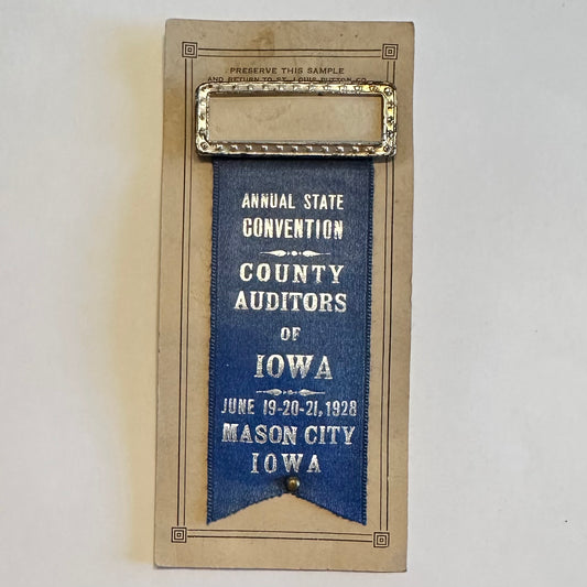 Iowa County Auditors 1928 Convention on St. Louis Button Co. SAMPLE Card