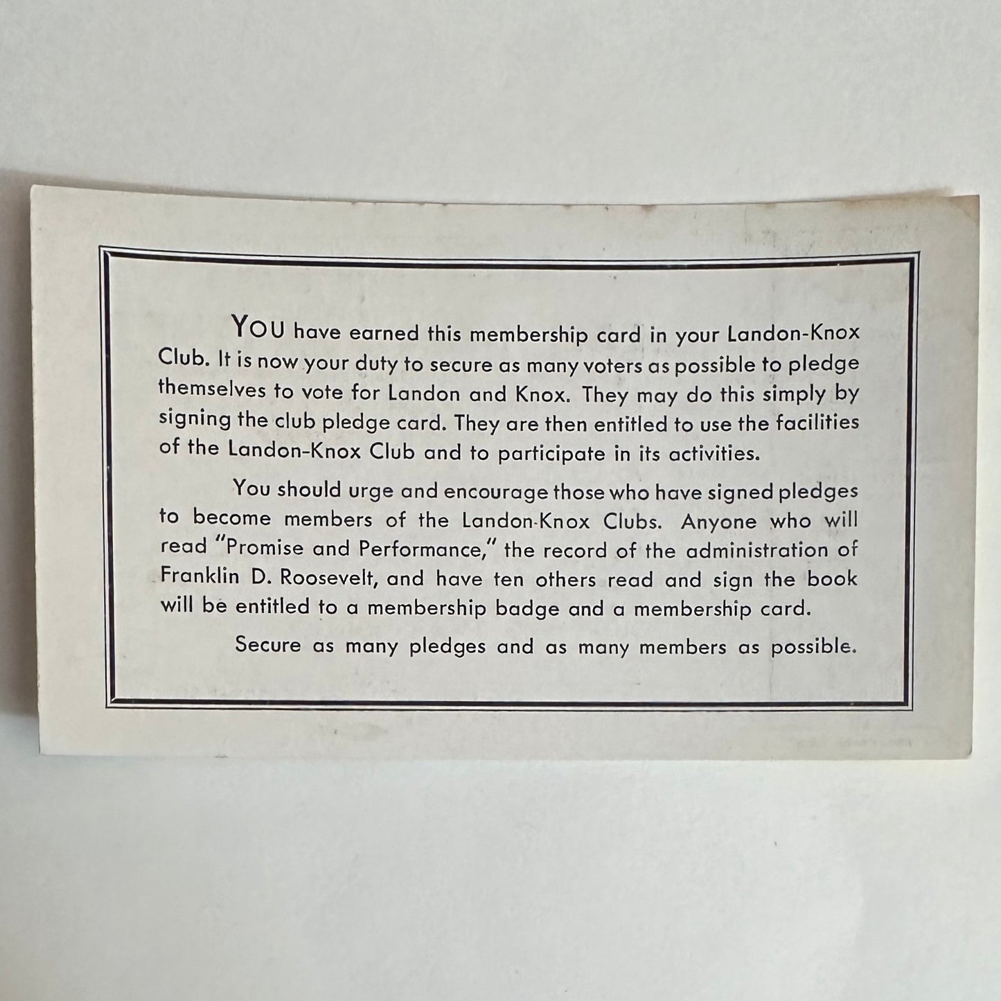 Membership Card Landon-Knox Clubs card